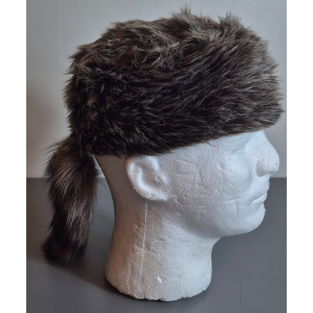 Faux Raccoon Fur Mens Hat Medium Large Brown